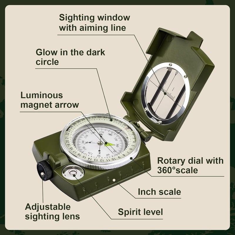 INMAKER Compass, Compass Hiking with Survival Whistle, Luminous Compass Gift for Kids, Apply to Outdoor Survival, Camping and Navigation - Image 3